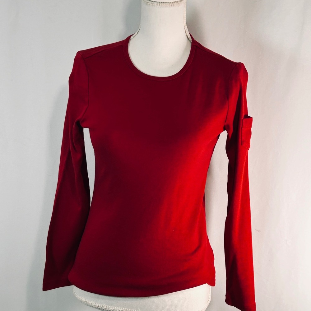 Lauren Ralph Lauren Red Long Sleeve Cotton T-Shirt Sleeve Pocket Womens Small